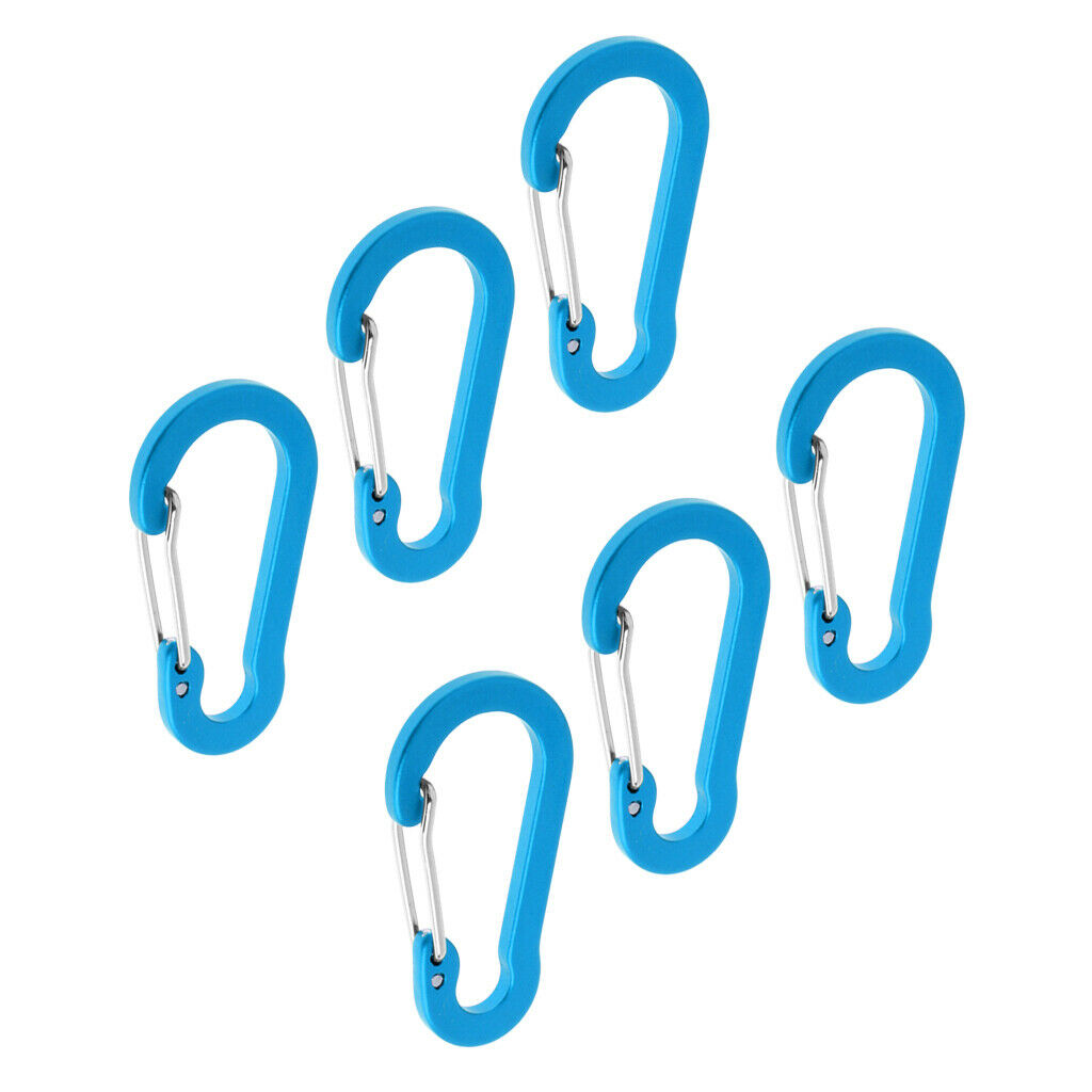 6 Pieces Aluminum D-Ring Carabiner Clip Spring Snap Hook Keychain Sky Blue
