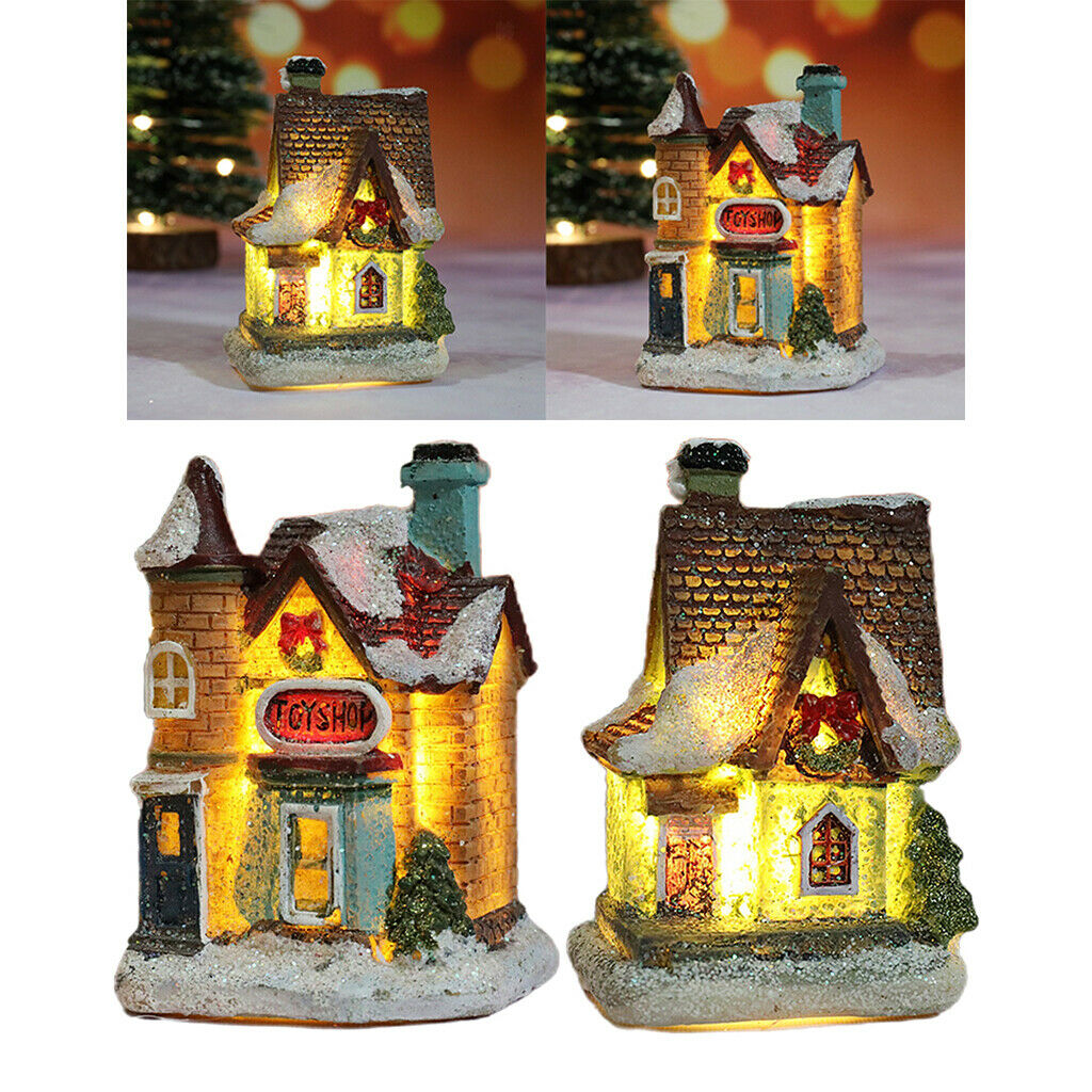2Pc Mini Christmas Scene House LED Village Farmhouse Desktop Decoration