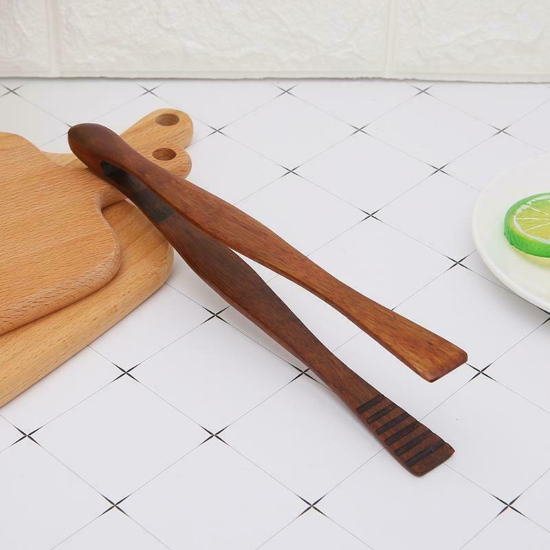 Natural Wooden Food Tongs Toast Bacon Steak Pastry Clamp Bread Clip Kitchen Tool