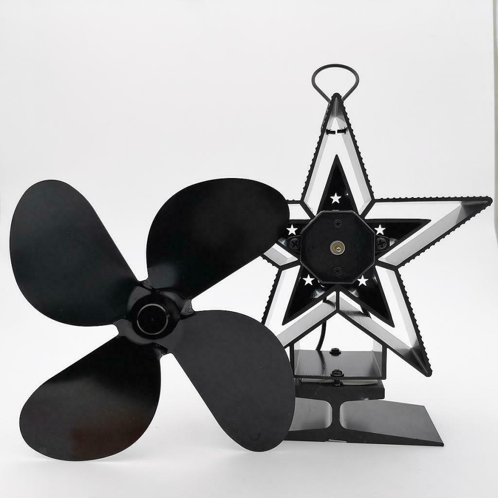 Silent 4 Blade Heat Powered Stove Fan for Wood Log Burner Fireplace Black