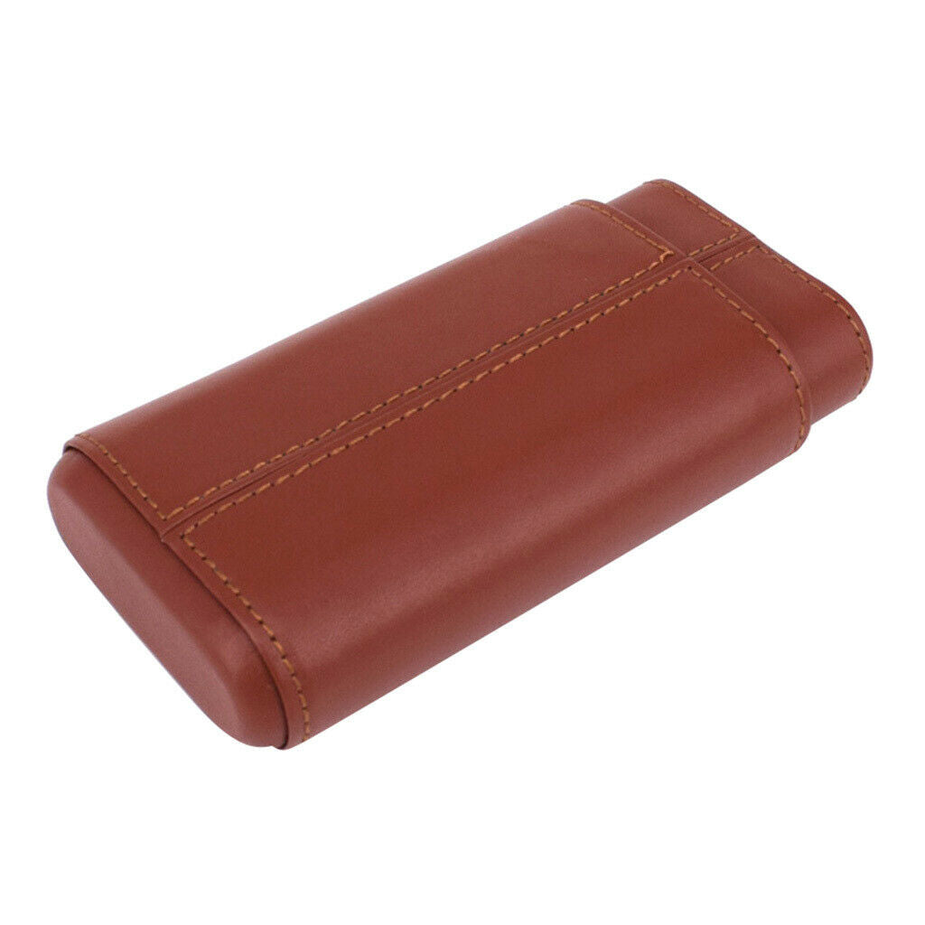 Brown PU Leather Cigar Case Humidifier Box Tubes for