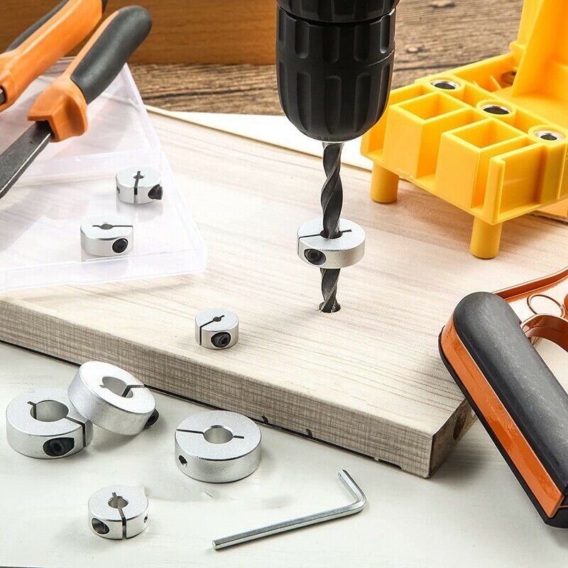 8 Pcs Aluminum Drill Stop Bit Collar Set Drill Stop Depth Collars Limit  with E5