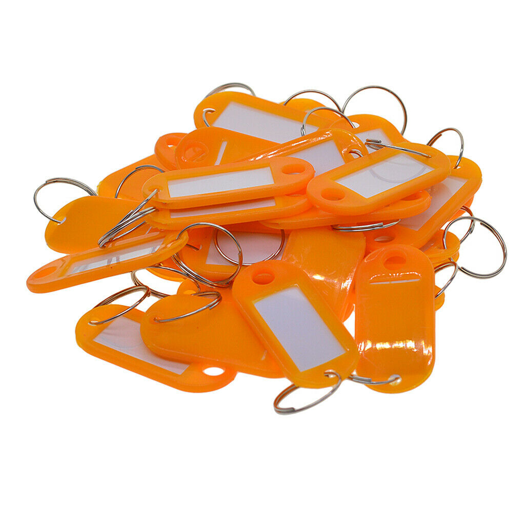 50x Plastic KEY TAG Alloy Ring For ID Tag Card FOB Label Car Identity Orange