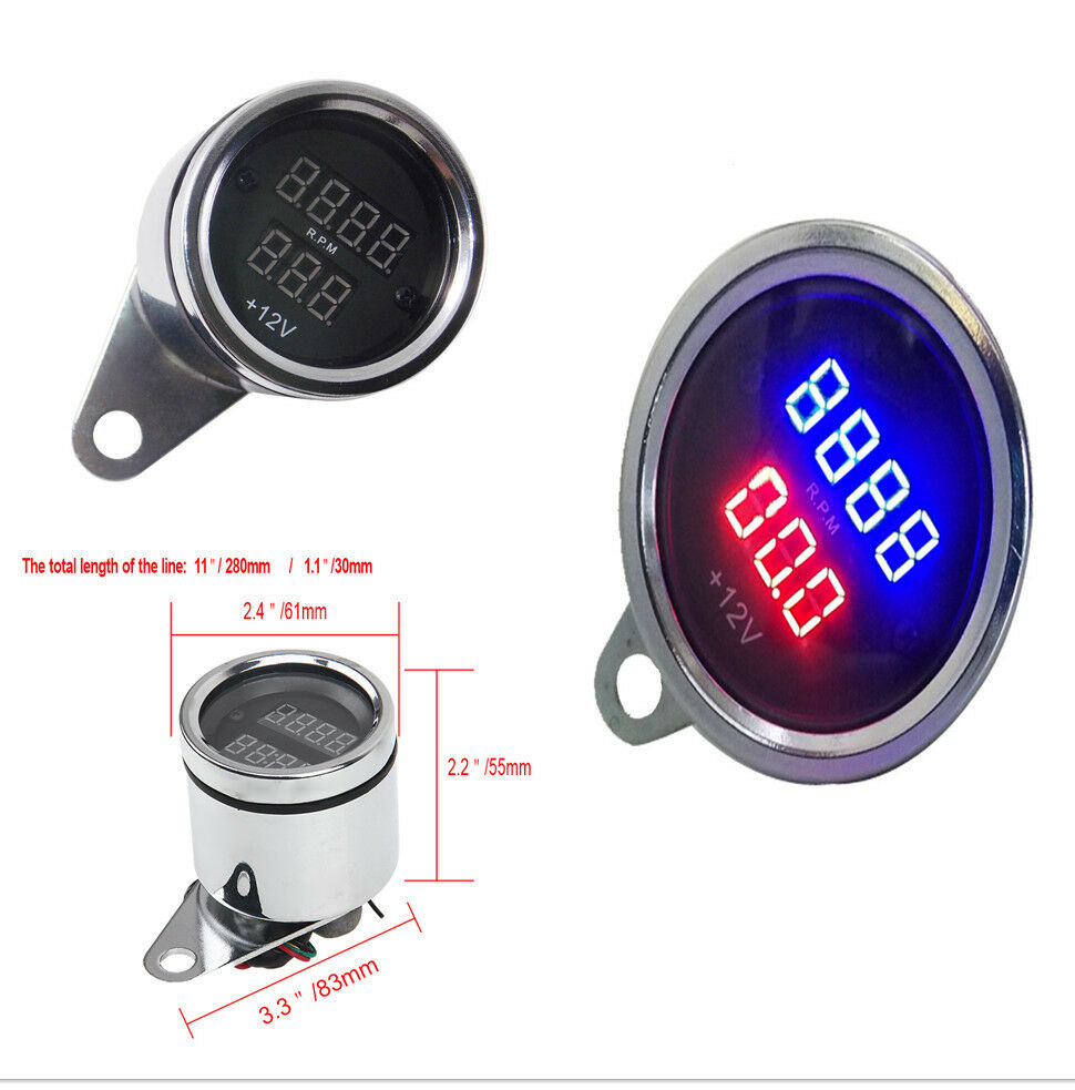 High Quality Waterproof  Motorcycle LED Digital PRM Tachometer Voltmeter Gauge