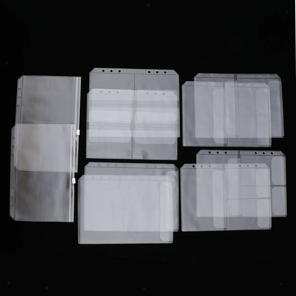 10Pcs A5 Clear PVC Binder Pockets Fit for 6 Rings Notebook Documents Cards