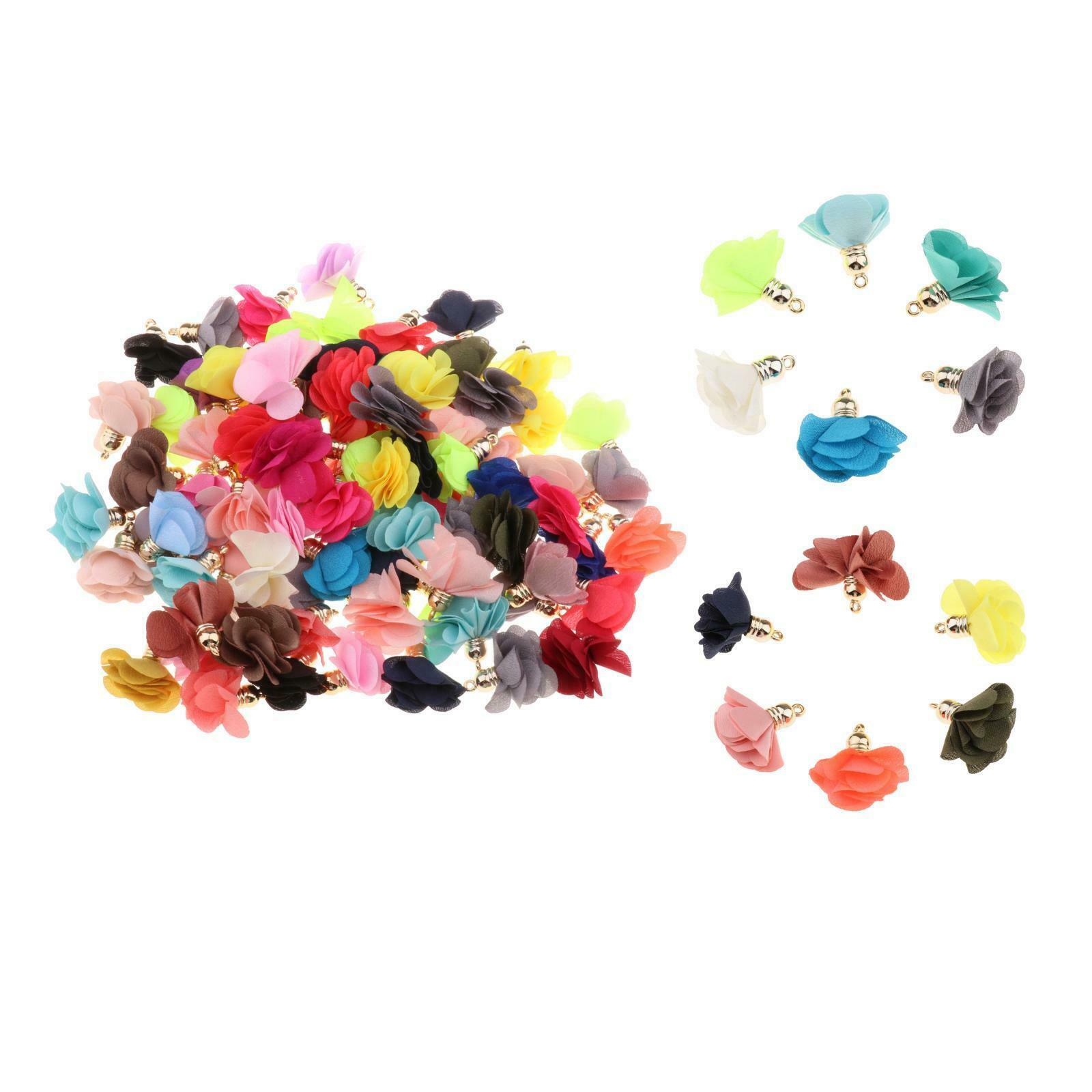 100 Pieces 30mm Flower Tassel For Keychain Necklace Earnings Fabric Charms