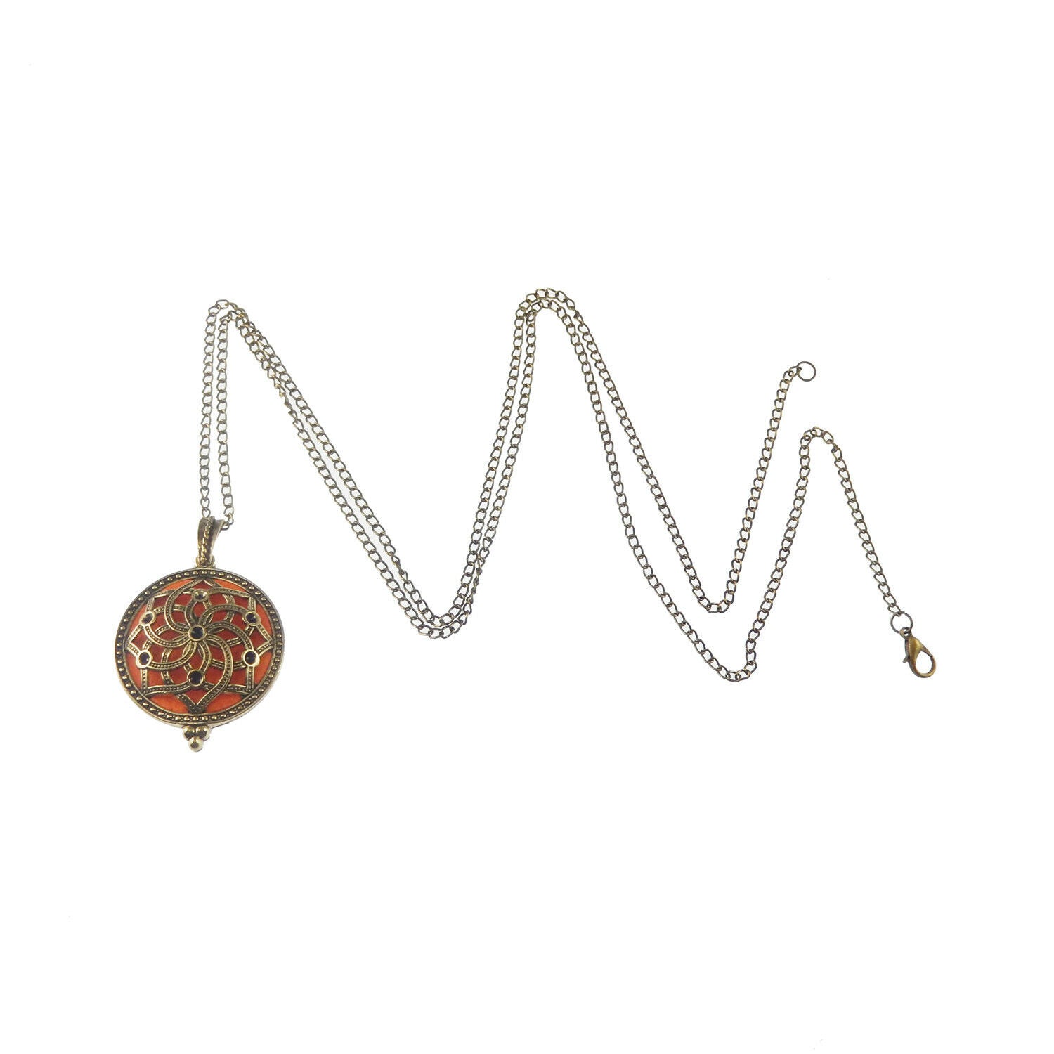 2-pack Bronze Color Floral Locket with Aromatherapy Pad Necklace Pendant Jewelry