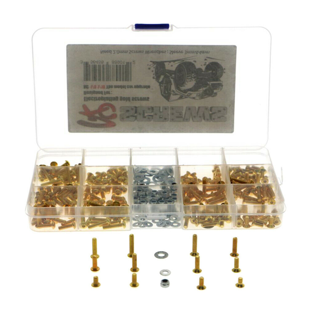 Lots 330 Golden 1/8 RC Car Screws Set Vehicle Tool Screws Kit Replacement