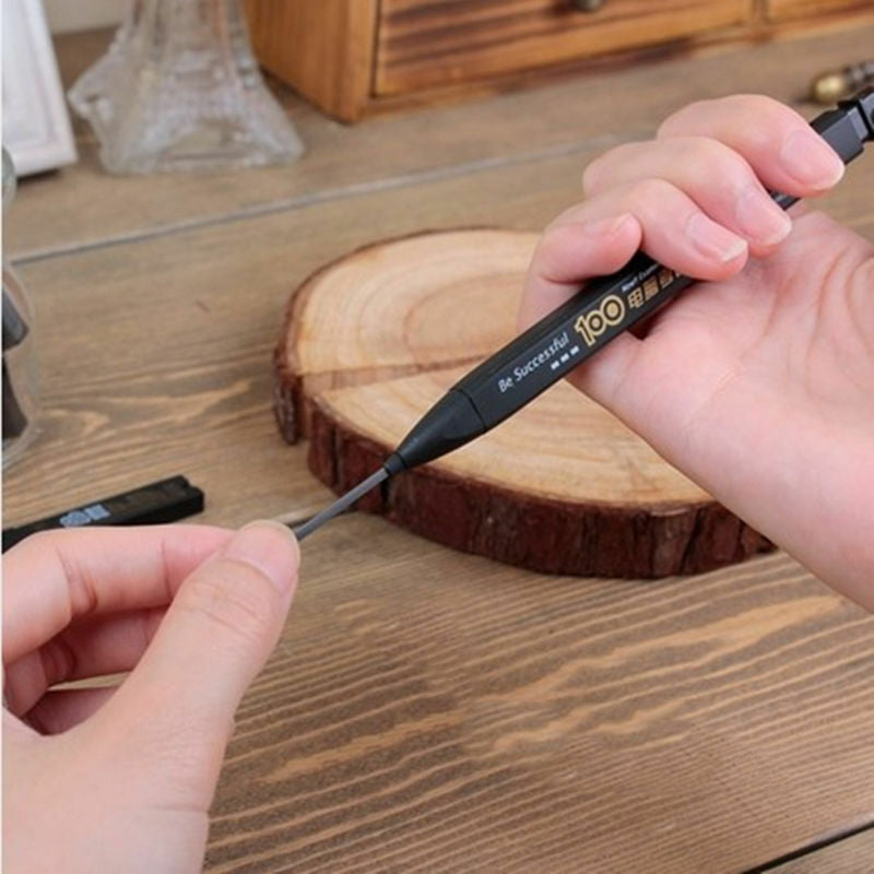 New 1PCs 2B Black Lead Holder Exam Mechanical Pencil + 6PCs Lead Refills Set