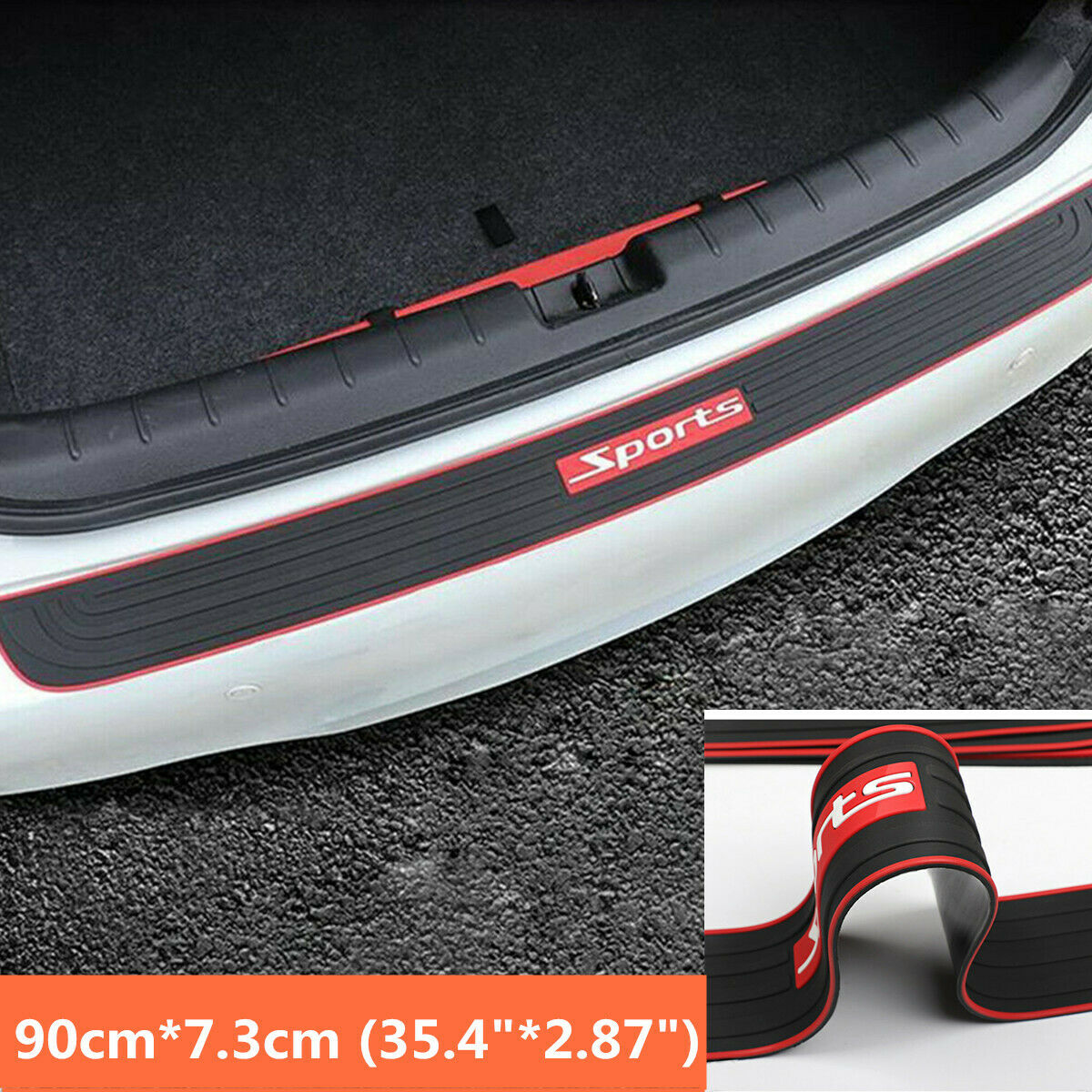 90cm Black+Red Rubber Car Rear Bumper Trunk Edge Scratch Guard NonSlip Pad Cover