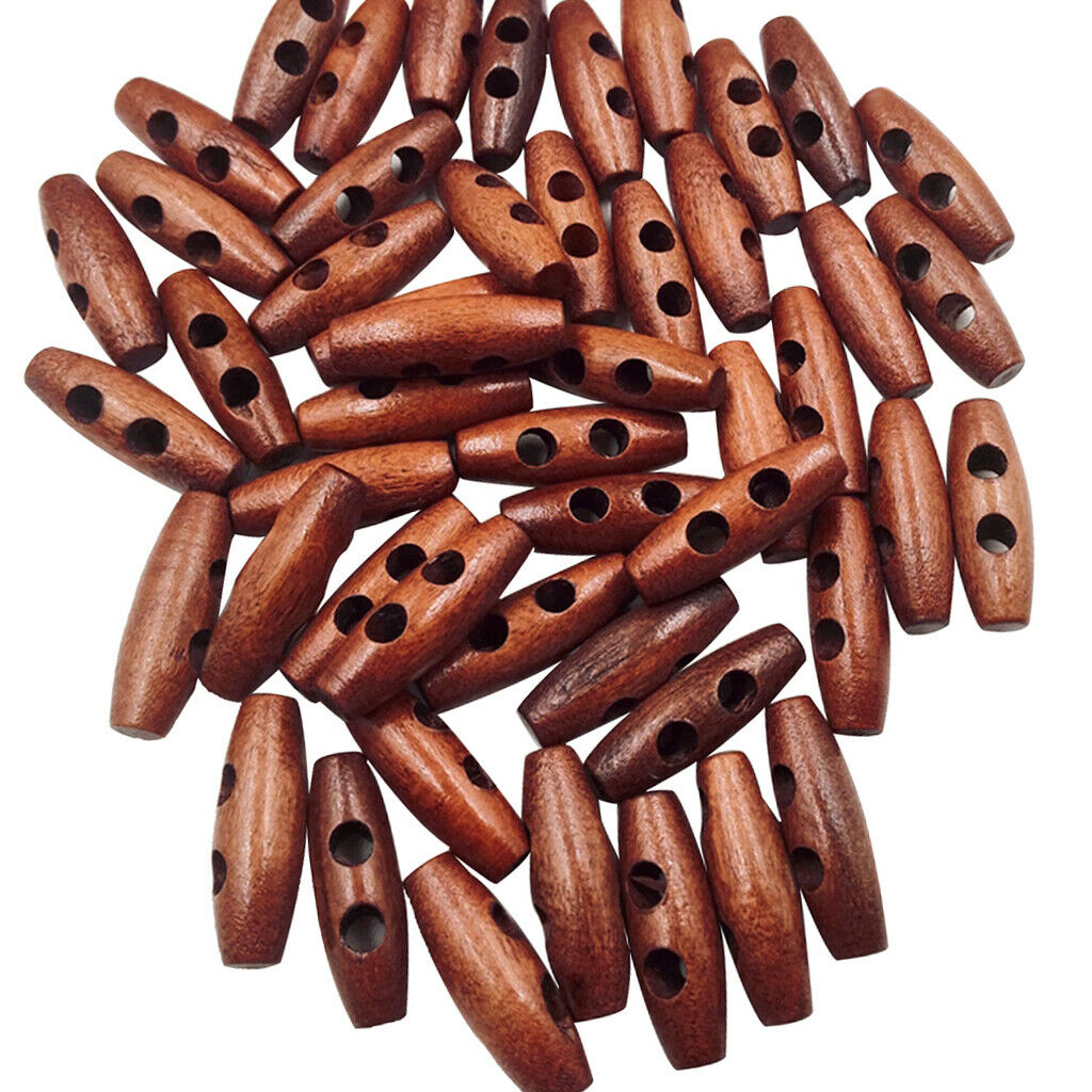200pcs Olive Shape Wooden Toggles Button 2 Holes Sewing Button Clothes Decor
