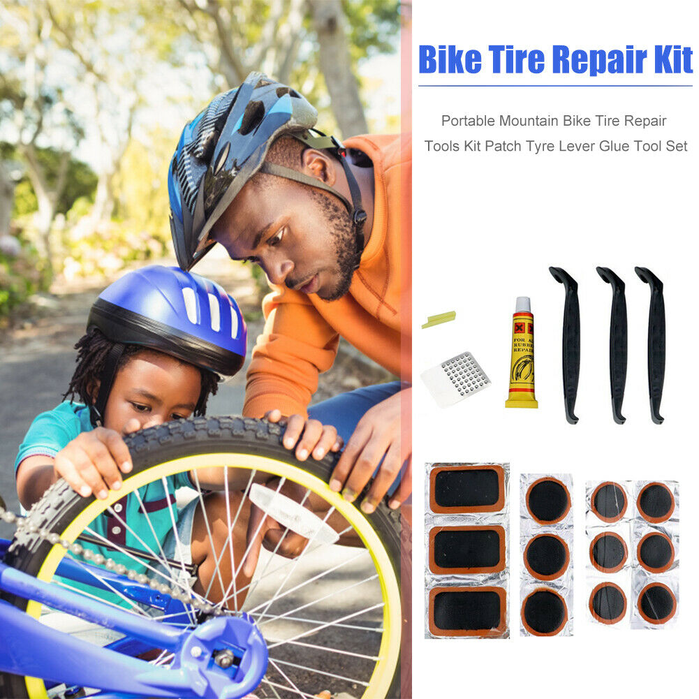 Portable Mountain Bike Tire Repair Tools Kit Patch Tyre Lever Glue Tool Set @