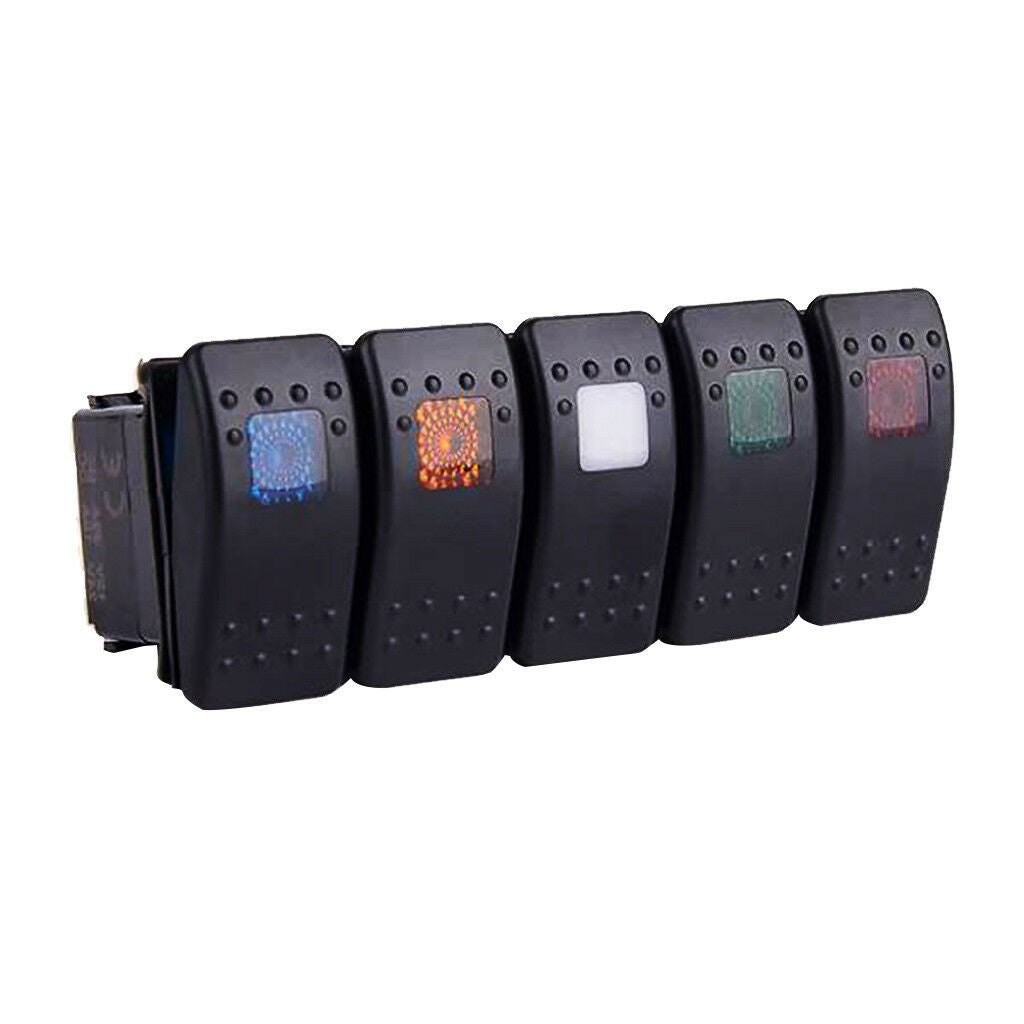 5 x Waterproof 12V 20A Rocker Switch LED Car Boat 5 Colors of Light