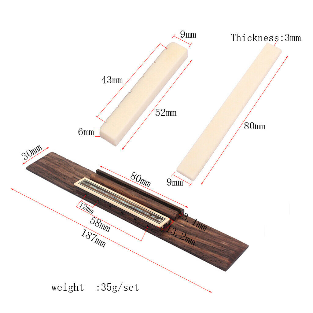 6 String Guitar Bridge with Bone Nut for Classical