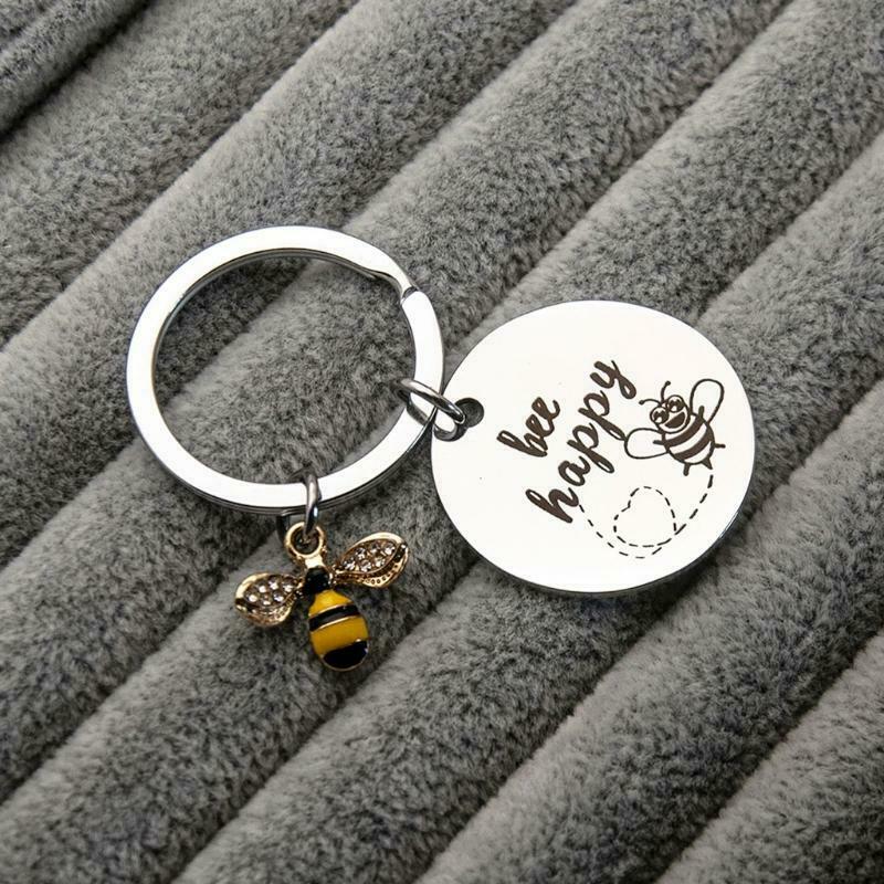 Bee Happy Keychain Bee Jewelry Bee Gifts for Bee Lovers Beekeepers and Teachers