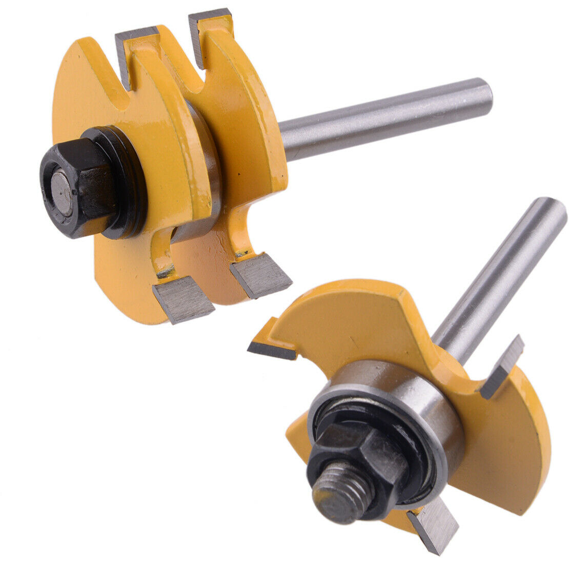 2pcs/kit Tongue & Groove Router Bit 1/4" Shank T-Type 3-Teeth Milling Cutter