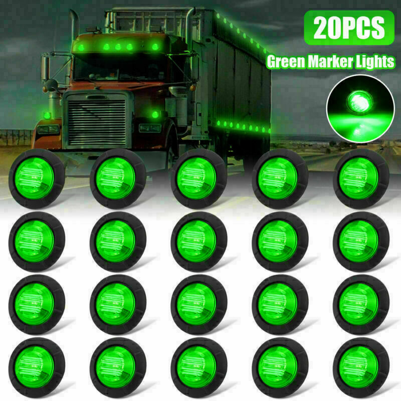50 X 12V Mini Side 3/4" Round Marker 3 LED Bullet Truck Car Trailer Green Lights