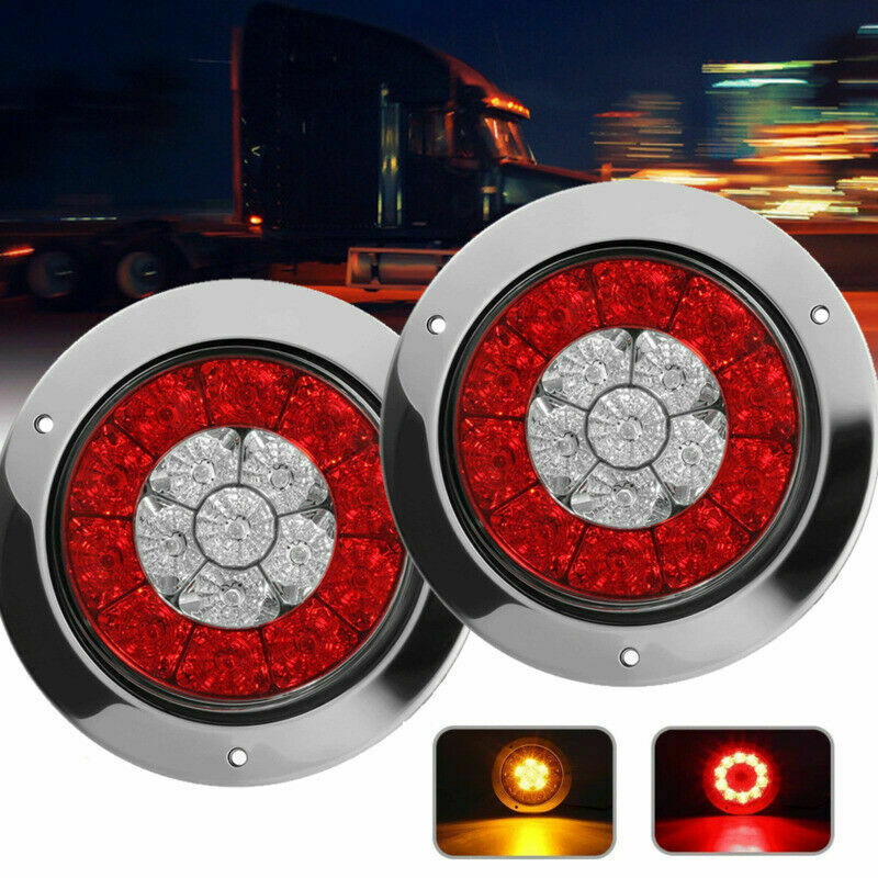 2x 4" 16 LED Round Truck Trailer RV Brake Stop Turn Tail Signal Light Red Amber