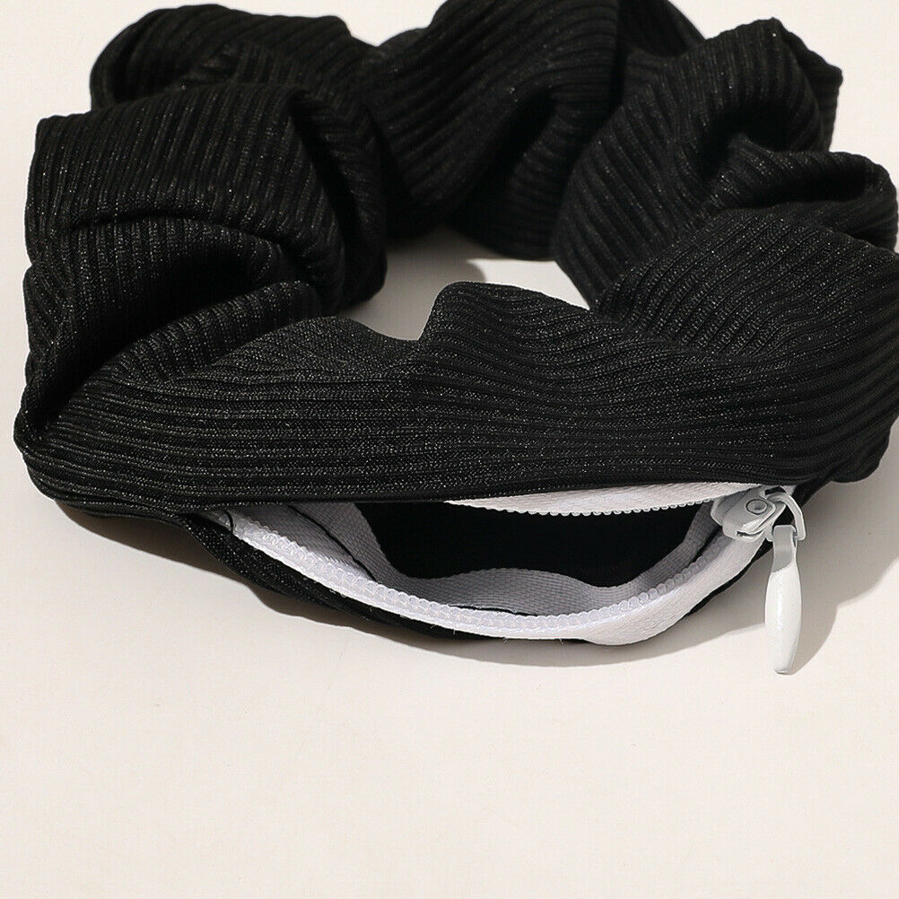 For Women Girls Hair Band with Zipper Pocket Knitting Stripes Elastic Hairbands