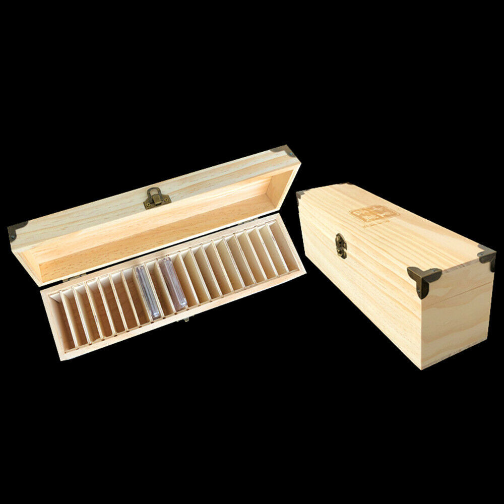 Wooden Storage Box for 20 Rating Coins Capsules Collection Holder Display Case