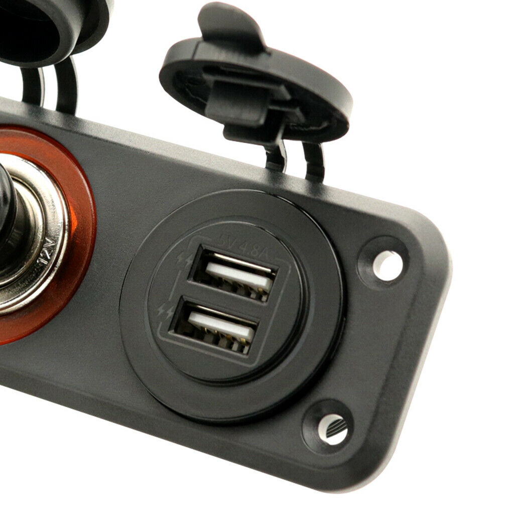 12V Boat  Lighter Socket Splitter Waterproof Dual USB Car Socket Panel