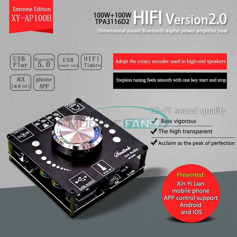 XY-AP100H 100W+100W Dual TPA3116D2 Bluetooth 5.0 Stereo Audio Digital Power