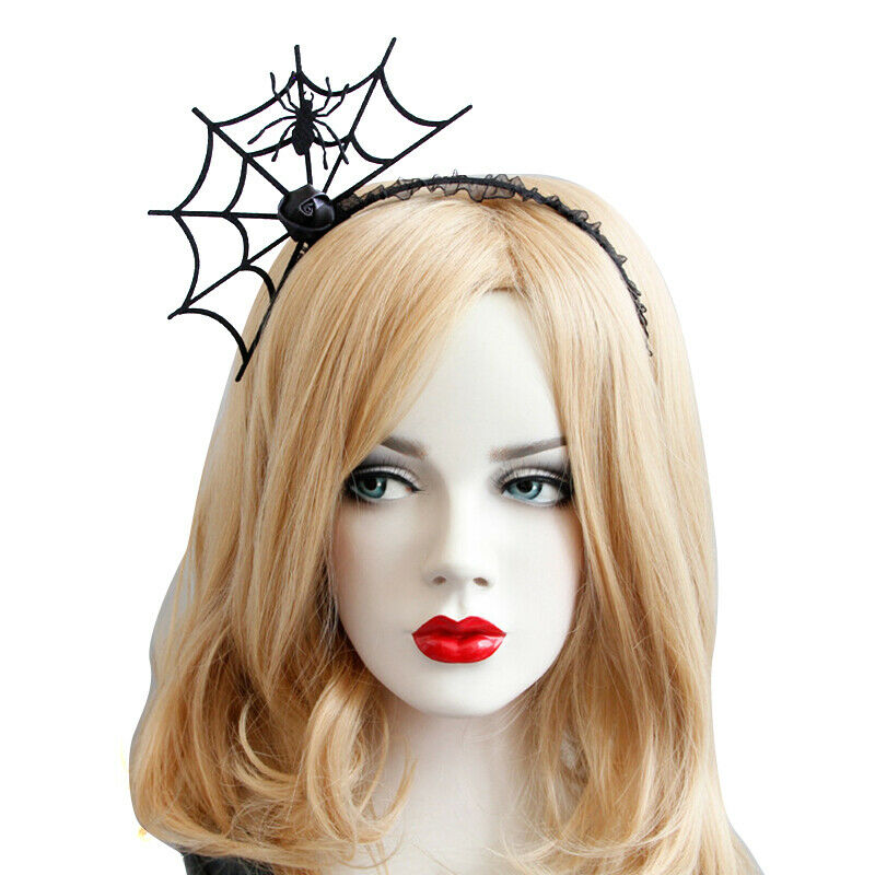 Headband Gothic Halloween Black Felt Spider Web Lace Crown Costume Ball Ha.l8