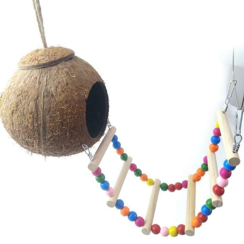 Coconut Bird Nest Hut with Ladder for Parrots Parakeets Conures Cockatiels