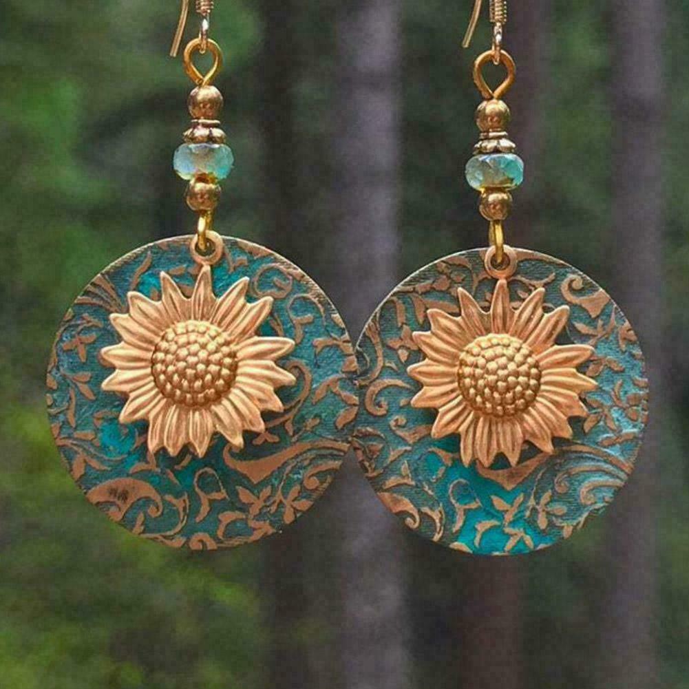 Double Sunflower Drop Dangle Earrings Ear Hook Charm Jewelry Women