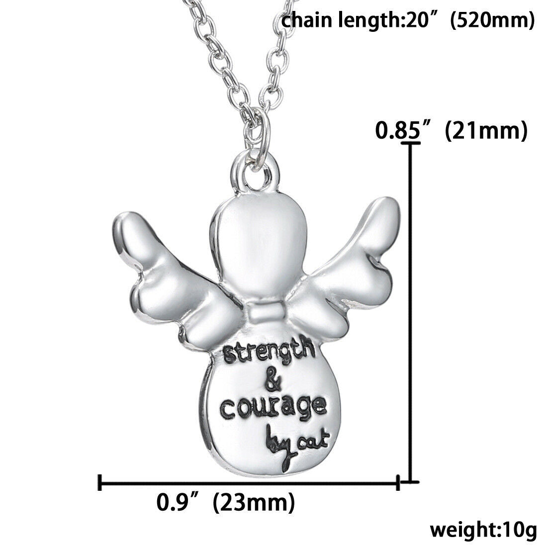 Fashion Jewelry Angel Wing Carved Letters Charm Pendant Chain Necklace
