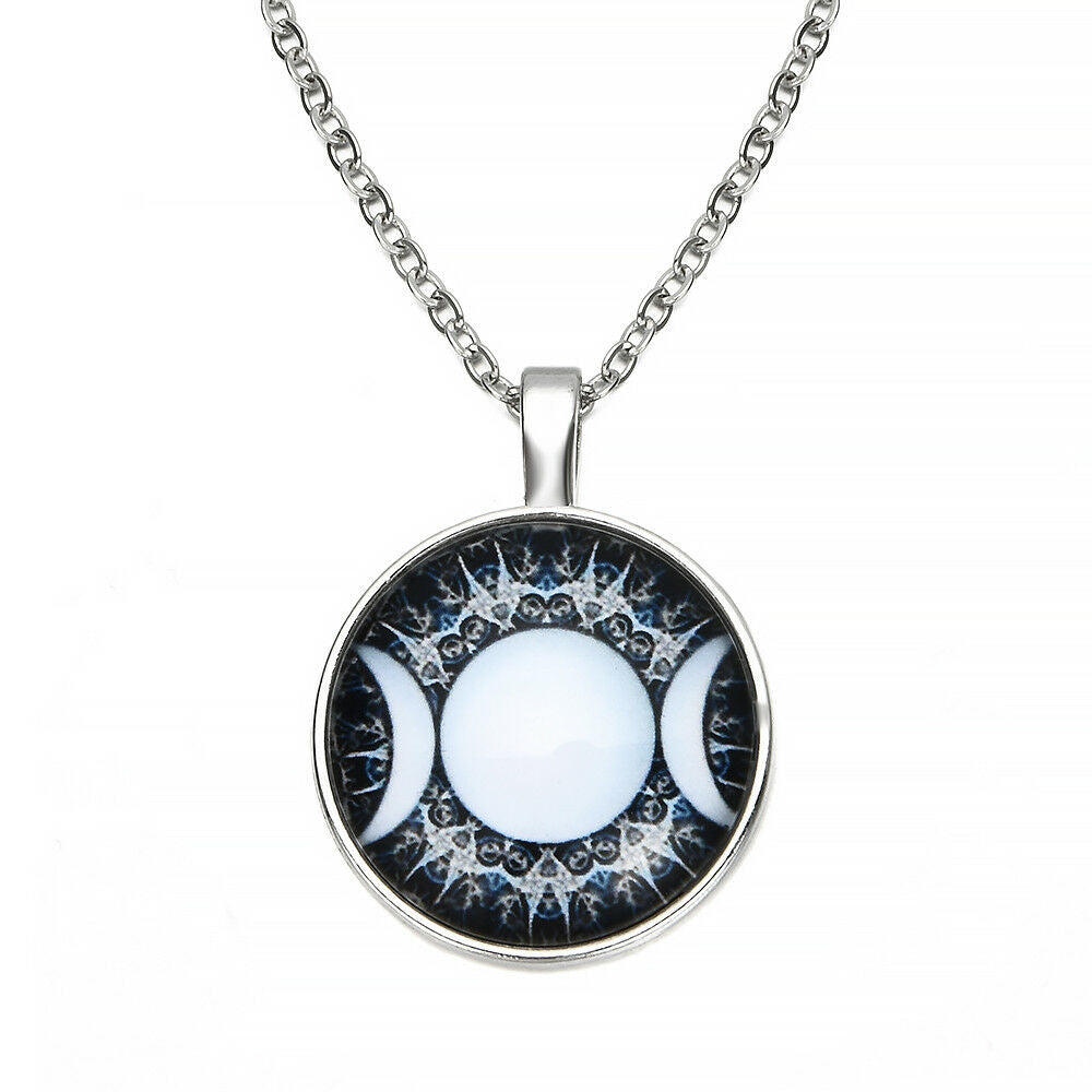 Triple Goddess Moon Necklace Witchcraft Wiccan Jewelry Pagan Art Glass Pendant