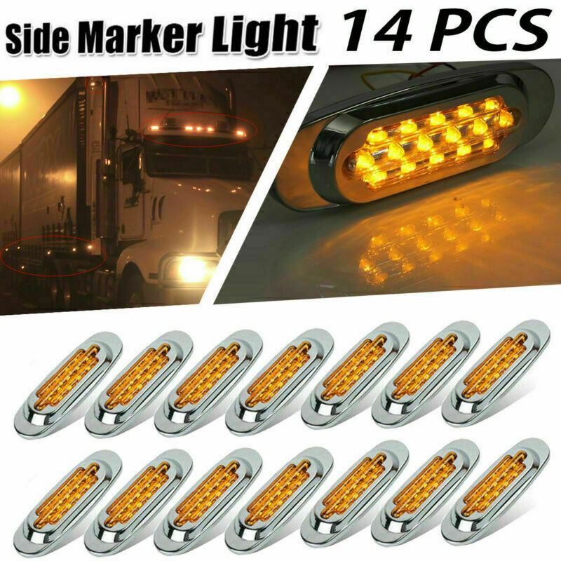 14x 6.5" Amber LED Truck Marker Light Side turn For Peterbilt Chrome 16 LED