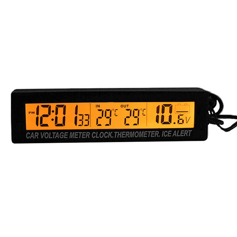 12V Indoor Outdoor Voltmeter LED Digital Clock Temperature Thermometer for Car