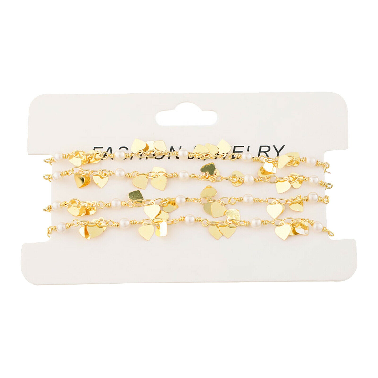 Pearls Beads Heart Charms Handmade Link Chain for