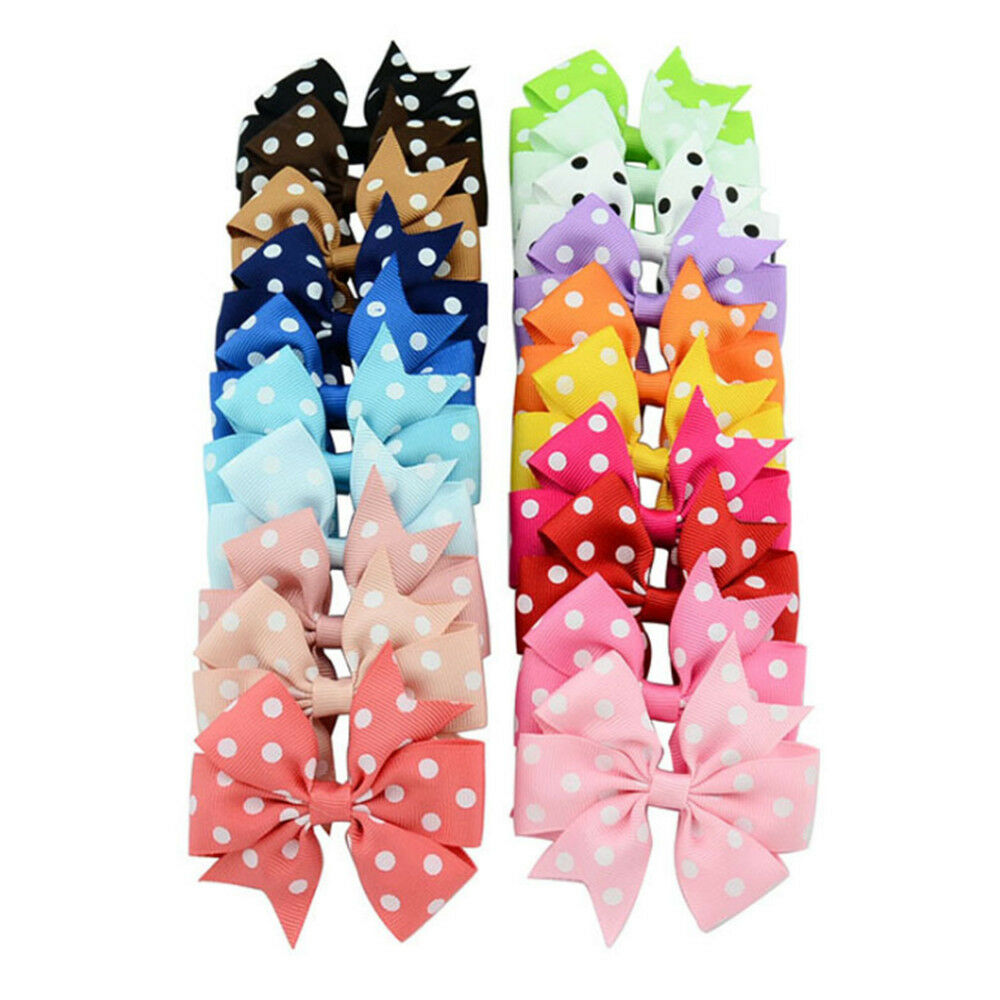 20 pcs Assorted Baby Girls Polka Dot Hair Bows Hair Pins Headwear Accessories