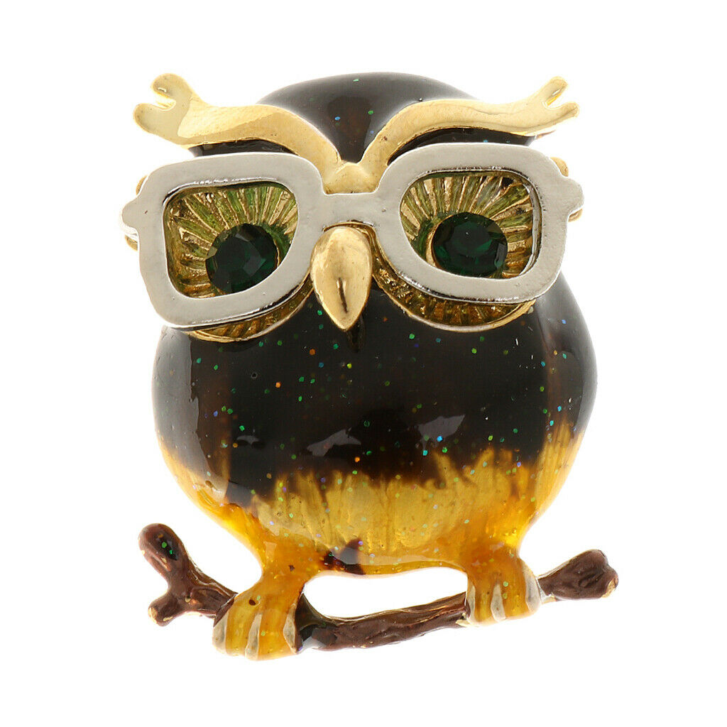 Women Owl Glasses Enamel Brooches Corsage Alloy Brooch White Glasses Frame