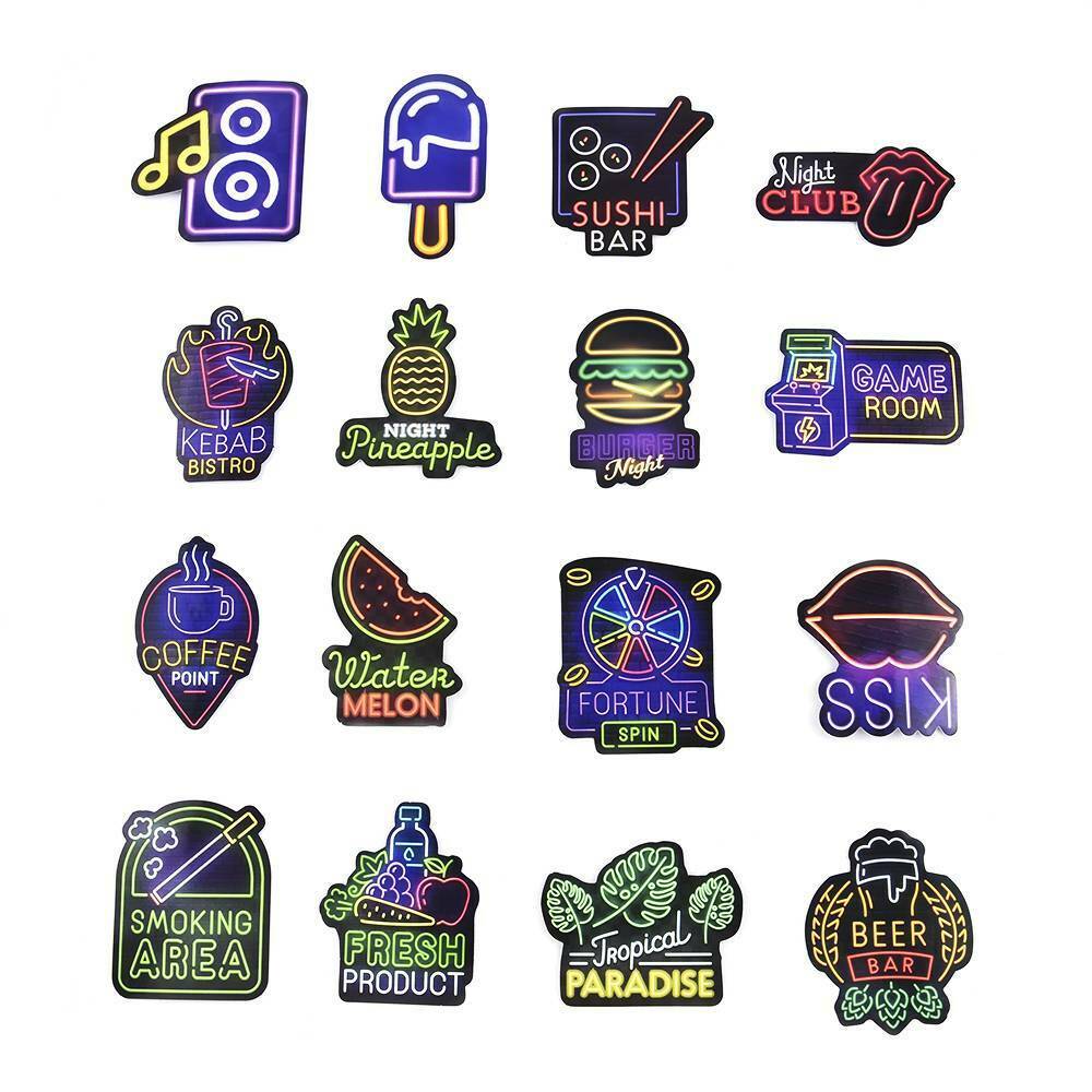 50 X Neon Sign Stickers Bomb Graffiti Decals Pack Laptop Car Luggage Skateboard