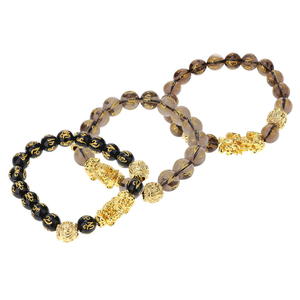3Pcs Obsidian Pi Xiu Wealth Bracelet Attract Wealth for Women Men Gifts Elastic