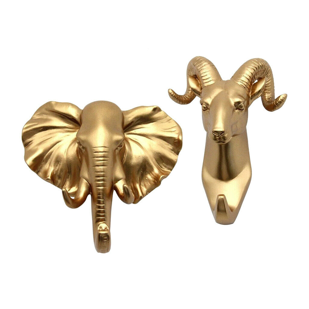 2pcs Nordic Style Hook Animal Head Hook Rack Holder Golden Color  f/ Bedroom