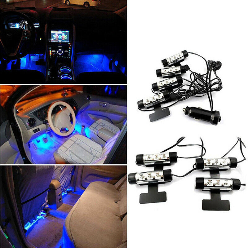 4x 3 LED Blue Car Interior Light 12V Glow Decorative Atmosphere Lights Lamp  PT