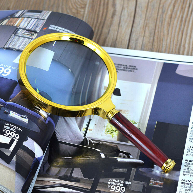 90mm Handheld 6X Wooden Handle Magnifier Magnifying Glass Loupe Reading Jewelry