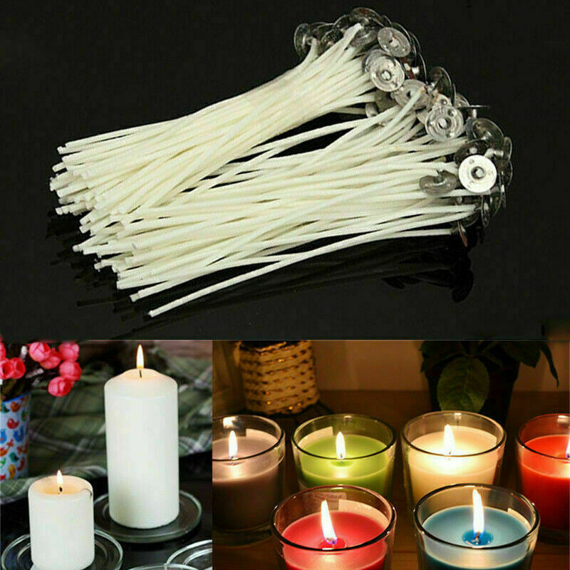 30 Pcs 10cm Cotton Core Waxed Wicks with Sustainer for Candle Making