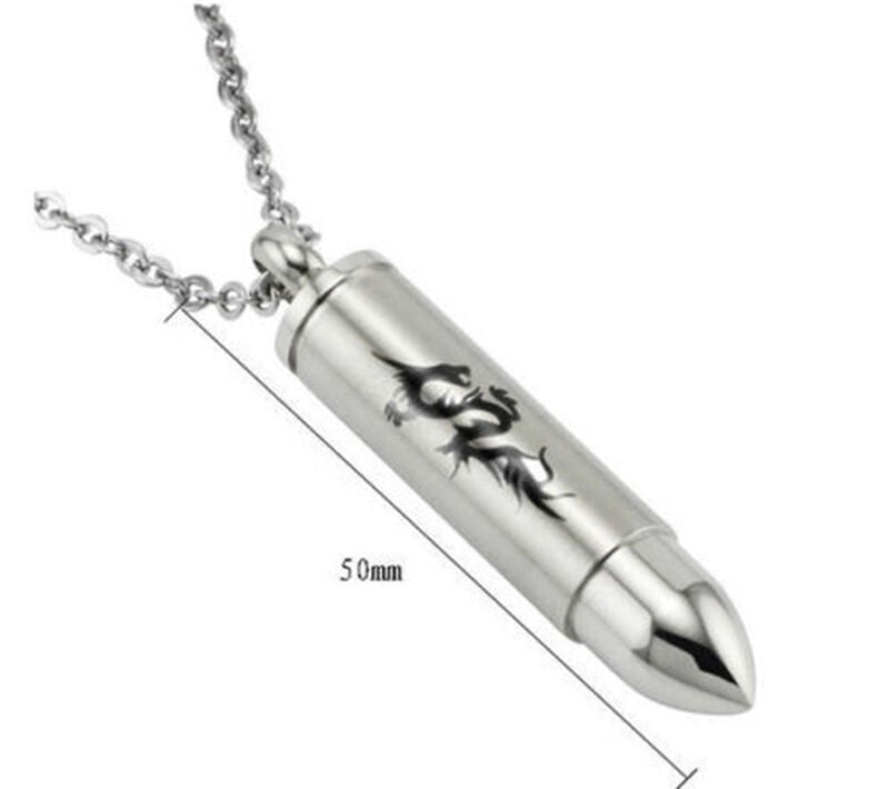 Bullet Memorial Cremation Ash Urn Stainless Steel Pendant Chain Necklace Pip