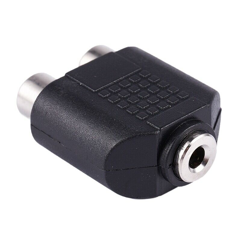 3.5mm Female Socket to Dual Female RCA Jack AV Adapter Splitter Black E9P1P1