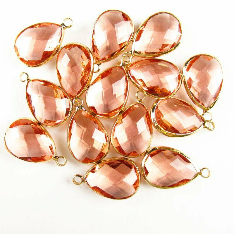 10pcs 21x13x5mm Wrapped Faceted Pink Titanium Crystal Teardrop Pendant A-33BB
