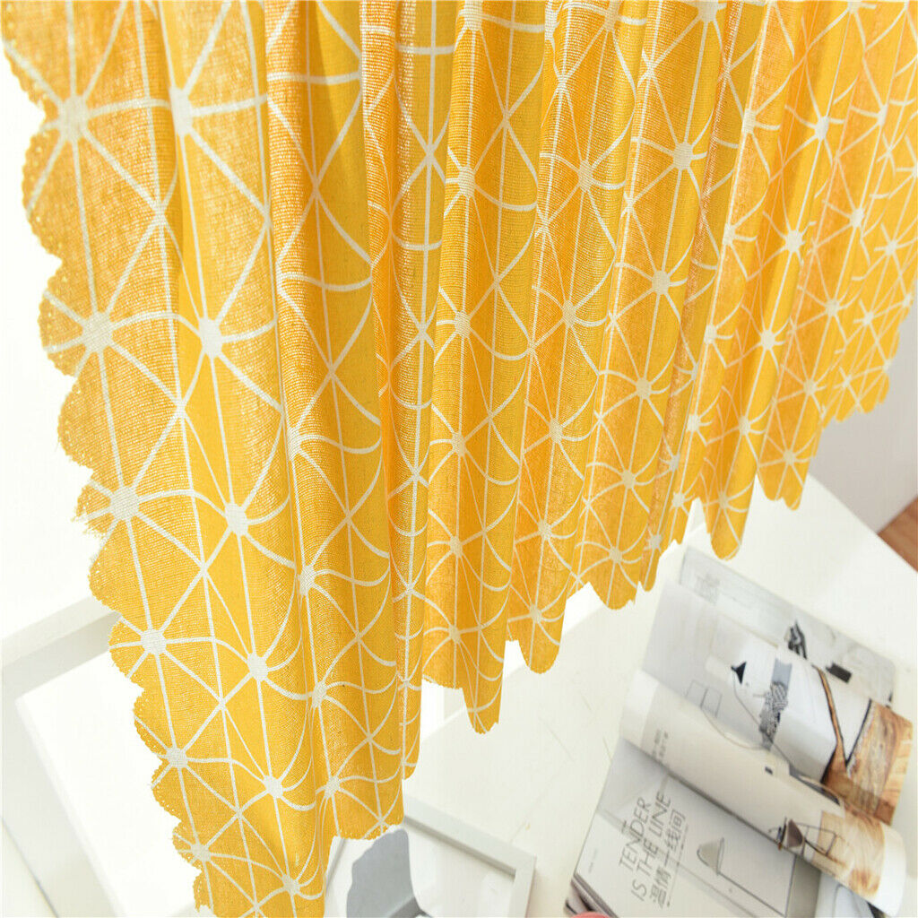 Window Balcony Rod Grid Short Curtain for Home Kitchen Cabinet Panel  Yellow