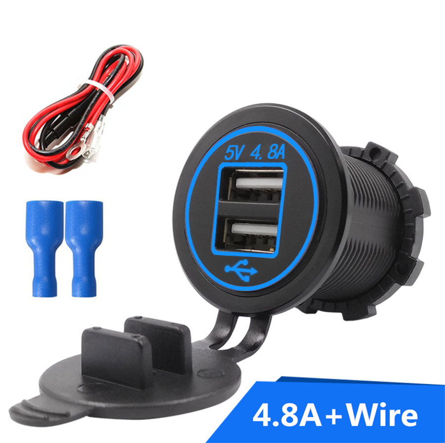 Waterproof Dual USB Phone Charger Socket Power Outlet for Motorcycles Car Truck