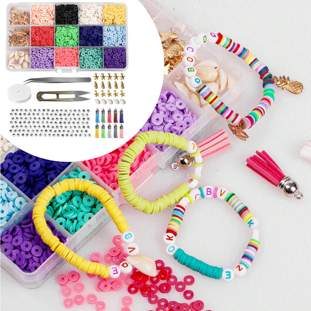 Clay Heishi Beads Round Beads Kit for Bracelets Necklace Handmade 18 Colors