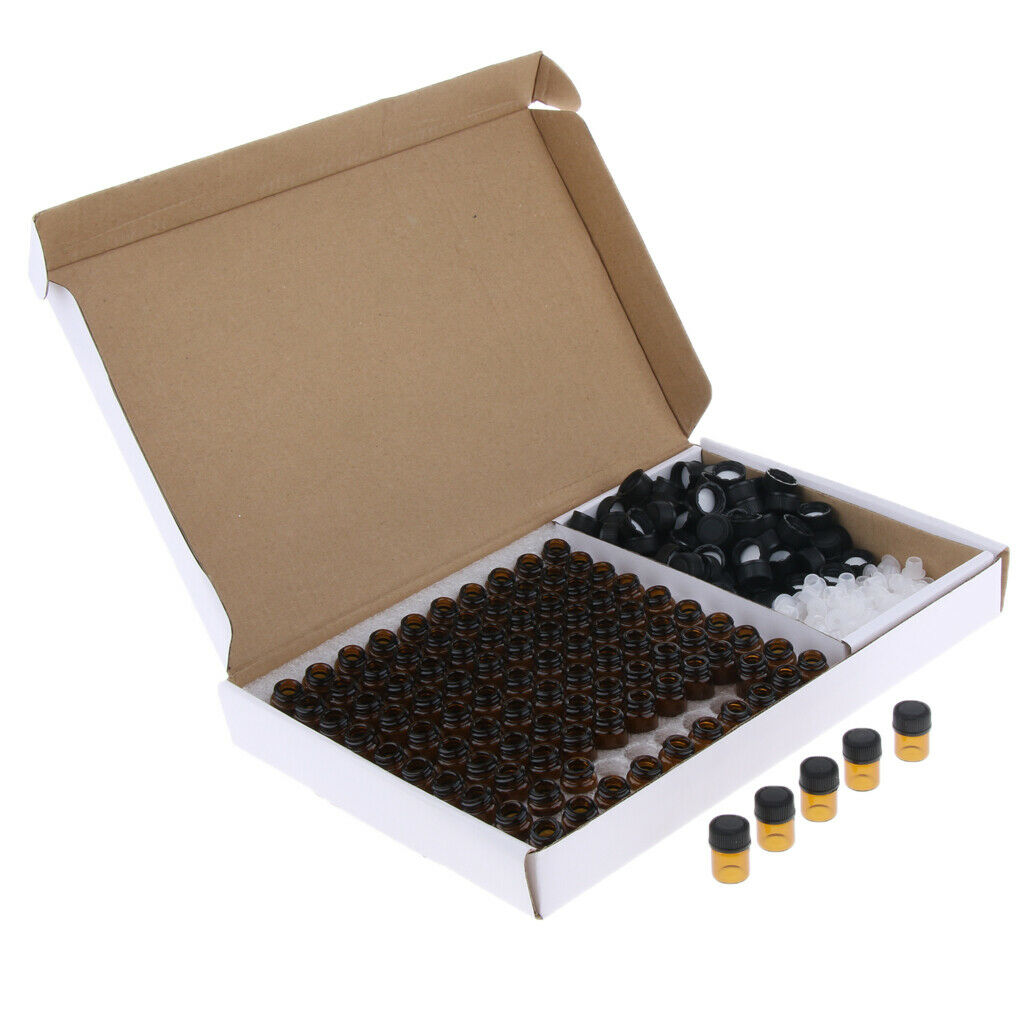 100pcs Glass Bottles w/Orifice Reducer Small Dram DIY Vials Leakproof 2ml