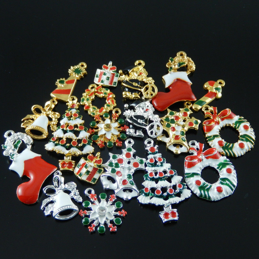 15 Mix Christmas Charm Alloy Enamel Jewelry Drop Dangle Art Crafting Findings